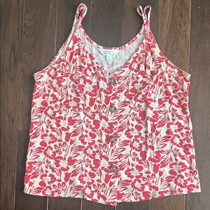 Market & Spruce Coral-Red Floral Button Cami